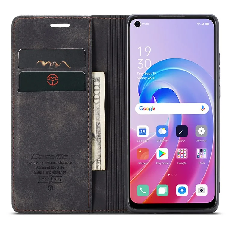 CASEME 013 Series para Oppo A96 4G / A36 / K10 4G / A76 / Realme 9i 4G Capa de Telefone de Couro com Absorção Magnética - Preto