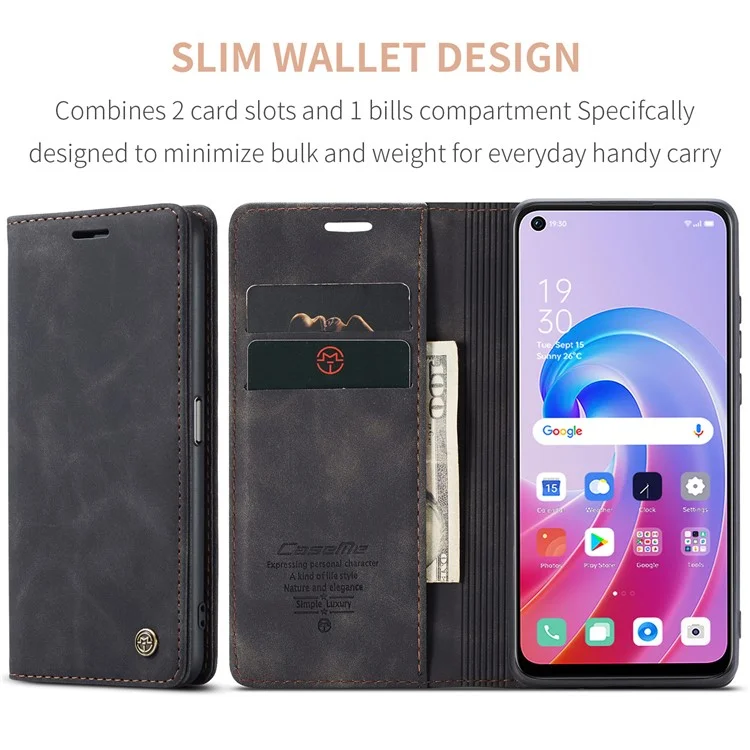 CASEME 013 Series para Oppo A96 4G / A36 / K10 4G / A76 / Realme 9i 4G Capa de Telefone de Couro com Absorção Magnética - Preto