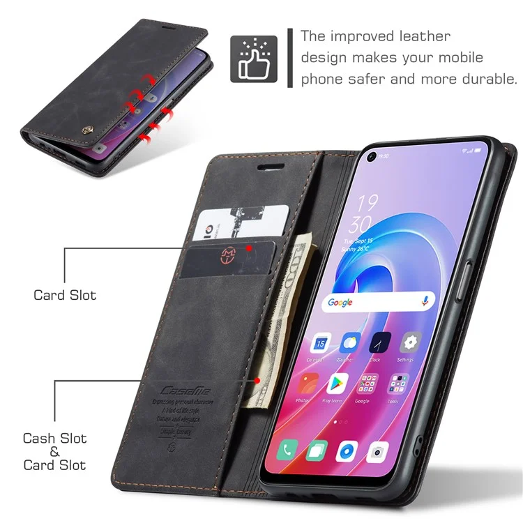 CASEME 013 Series para Oppo A96 4G / A36 / K10 4G / A76 / Realme 9i 4G Capa de Telefone de Couro com Absorção Magnética - Preto