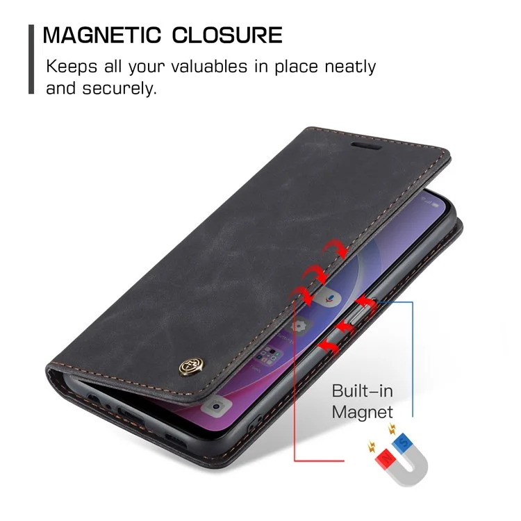 CASEME 013 Series para Oppo A96 4G / A36 / K10 4G / A76 / Realme 9i 4G Capa de Telefone de Couro com Absorção Magnética - Preto