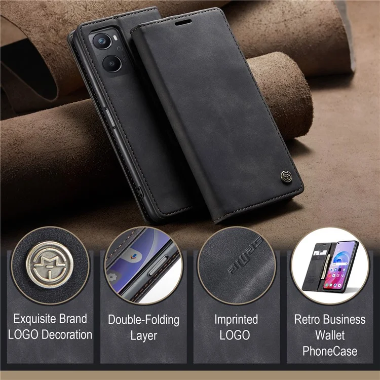 CASEME 013 Series para Oppo A96 4G / A36 / K10 4G / A76 / Realme 9i 4G Capa de Telefone de Couro com Absorção Magnética - Preto