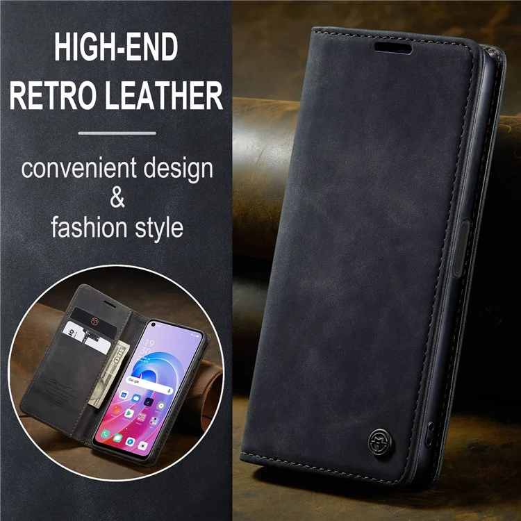 CASEME 013 Series para Oppo A96 4G / A36 / K10 4G / A76 / Realme 9i 4G Capa de Telefone de Couro com Absorção Magnética - Preto
