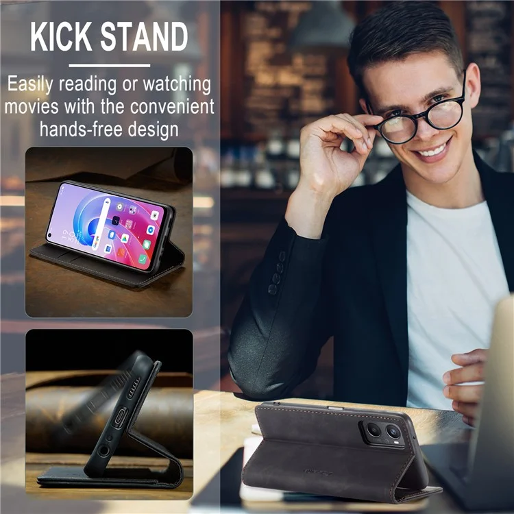 CASEME 013 Series para Oppo A96 4G / A36 / K10 4G / A76 / Realme 9i 4G Capa de Telefone de Couro com Absorção Magnética - Preto