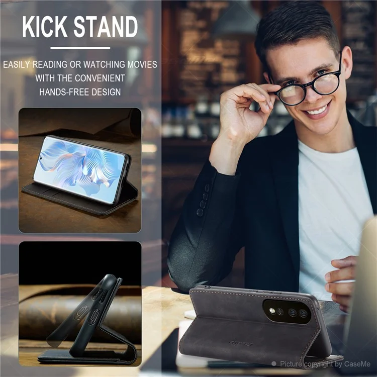 Funda CASEME 013 Series For Honor 80 5G Anticortes Soporte de cuero Funda de teléfono con ranura para tarjeta - Negro