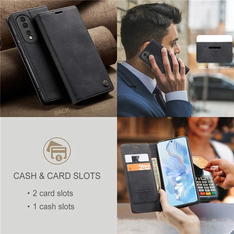 Funda CASEME 013 Series For Honor 80 5G Anticortes Soporte de cuero Funda de teléfono con ranura para tarjeta - Negro