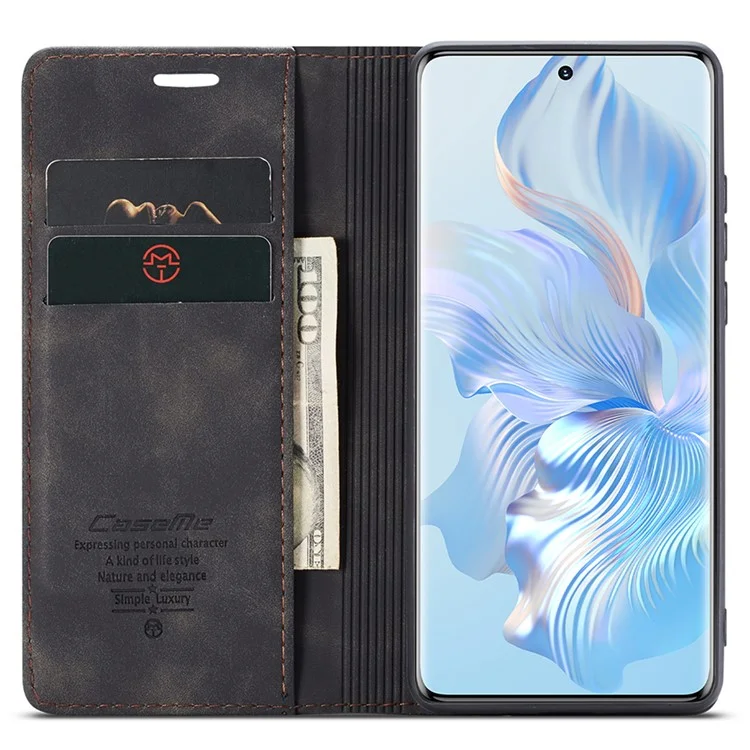 Funda CASEME 013 Series For Honor 80 5G Anticortes Soporte de cuero Funda de teléfono con ranura para tarjeta - Negro