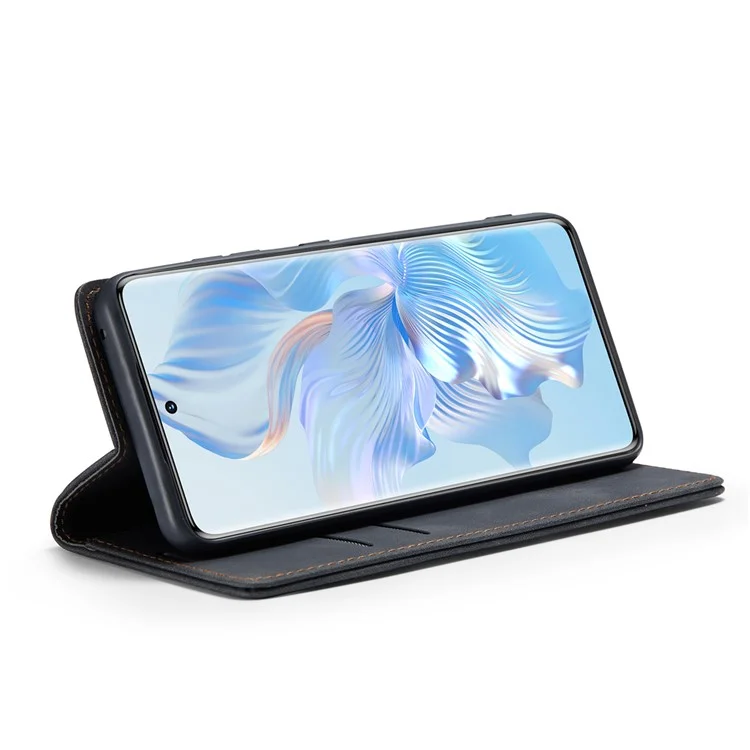 Funda CASEME 013 Series For Honor 80 5G Anticortes Soporte de cuero Funda de teléfono con ranura para tarjeta - Negro