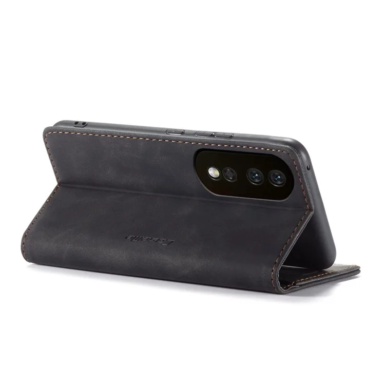 Funda CASEME 013 Series For Honor 80 5G Anticortes Soporte de cuero Funda de teléfono con ranura para tarjeta - Negro