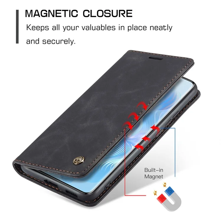 Funda CASEME 013 Series For Honor 80 5G Anticortes Soporte de cuero Funda de teléfono con ranura para tarjeta - Negro