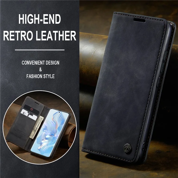 Funda CASEME 013 Series For Honor 80 5G Anticortes Soporte de cuero Funda de teléfono con ranura para tarjeta - Negro