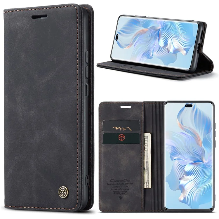CASEME 013 Série Para Honor 80 Pro 5G Capa de Couro Capa de Telefone Slots de Cartão Suporte Flip - Preto
