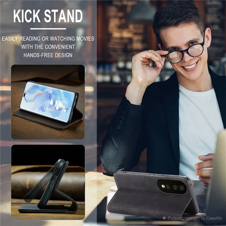 CASEME 013 Série Para Honor 80 Pro 5G Capa de Couro Capa de Telefone Slots de Cartão Suporte Flip - Preto