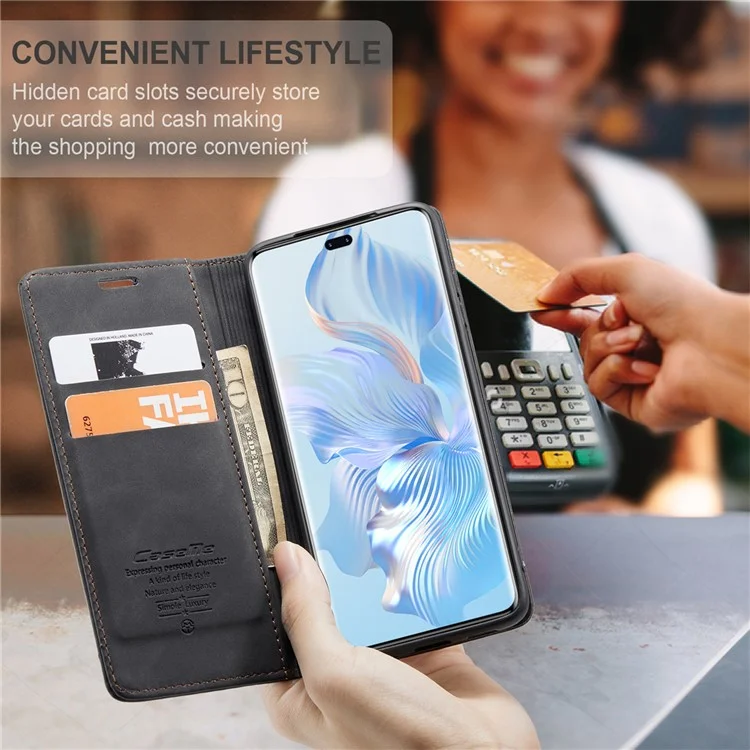 CASEME 013 Série Para Honor 80 Pro 5G Capa de Couro Capa de Telefone Slots de Cartão Suporte Flip - Preto