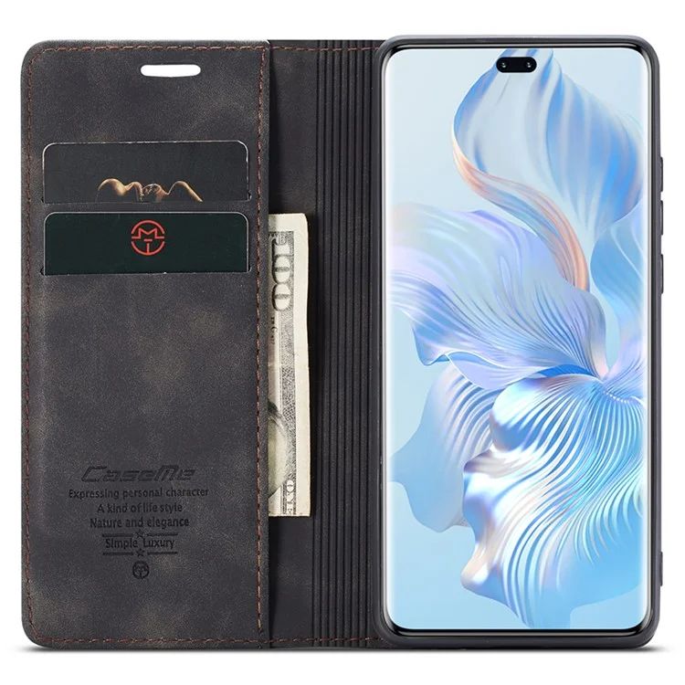 CASEME 013 Série Para Honor 80 Pro 5G Capa de Couro Capa de Telefone Slots de Cartão Suporte Flip - Preto