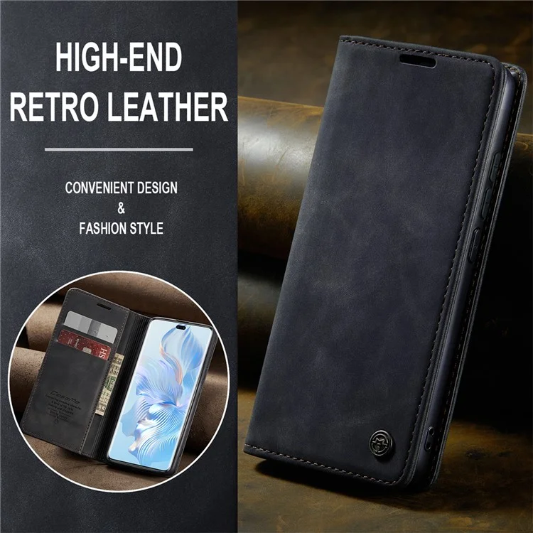 CASEME 013 Série Para Honor 80 Pro 5G Capa de Couro Capa de Telefone Slots de Cartão Suporte Flip - Preto