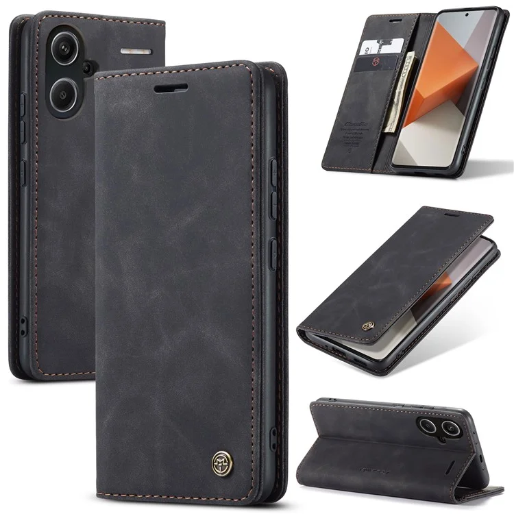 CASEME 013 Serie für Xiaomi Redmi Note 13 Pro+ 5G Hülle Brieftasche Ständer Flip Ledertelefonhülle - Schwarz
