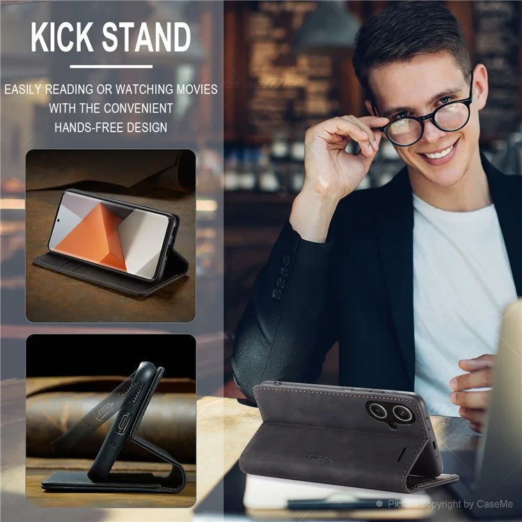 CASEME 013 Serie für Xiaomi Redmi Note 13 Pro+ 5G Hülle Brieftasche Ständer Flip Ledertelefonhülle - Schwarz