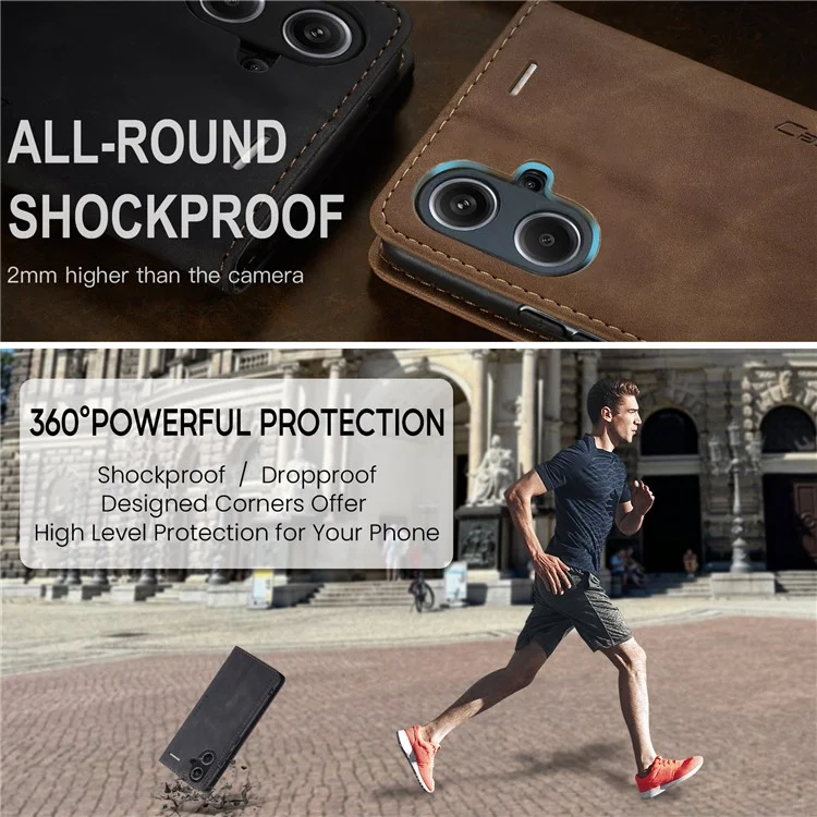 CASEME 013 Serie für Xiaomi Redmi Note 13 Pro+ 5G Hülle Brieftasche Ständer Flip Ledertelefonhülle - Schwarz