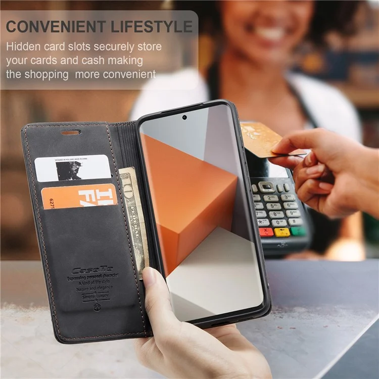 CASEME 013 Serie für Xiaomi Redmi Note 13 Pro+ 5G Hülle Brieftasche Ständer Flip Ledertelefonhülle - Schwarz