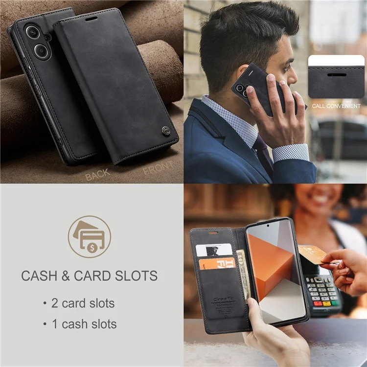 CASEME 013 Serie für Xiaomi Redmi Note 13 Pro+ 5G Hülle Brieftasche Ständer Flip Ledertelefonhülle - Schwarz