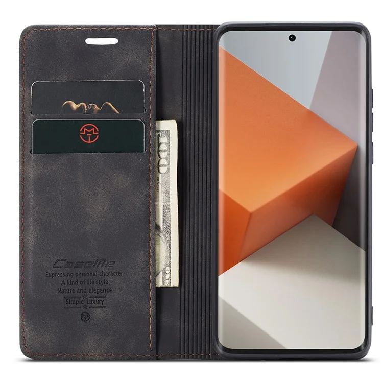 CASEME 013 Serie für Xiaomi Redmi Note 13 Pro+ 5G Hülle Brieftasche Ständer Flip Ledertelefonhülle - Schwarz