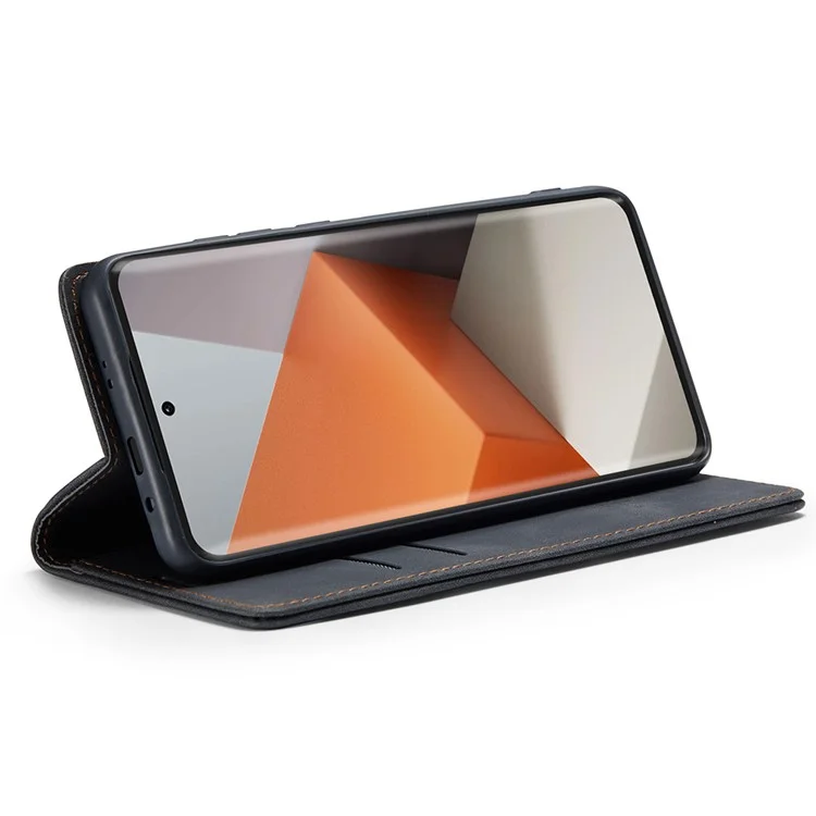 CASEME 013 Serie für Xiaomi Redmi Note 13 Pro+ 5G Hülle Brieftasche Ständer Flip Ledertelefonhülle - Schwarz