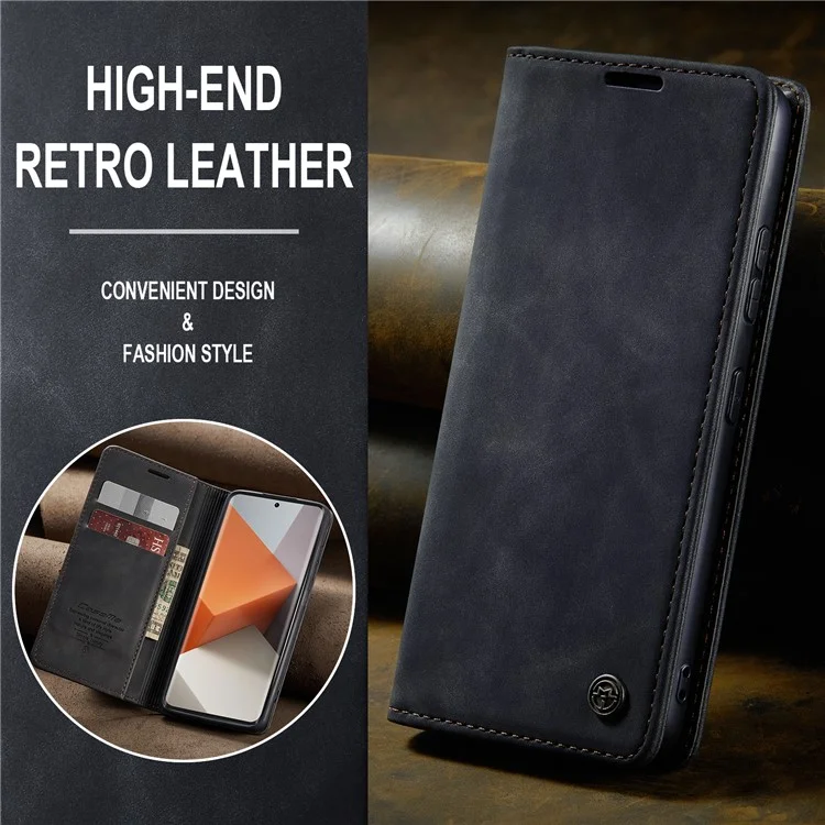 CASEME 013 Serie für Xiaomi Redmi Note 13 Pro+ 5G Hülle Brieftasche Ständer Flip Ledertelefonhülle - Schwarz