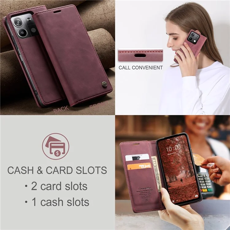 CASEME 013 Série Para Xiaomi Redmi Note 13 5G Capa com Suporte Resistente a Choques e Couro - Vermelho