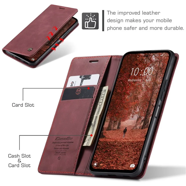 CASEME 013 Série Para Xiaomi Redmi Note 13 5G Capa com Suporte Resistente a Choques e Couro - Vermelho