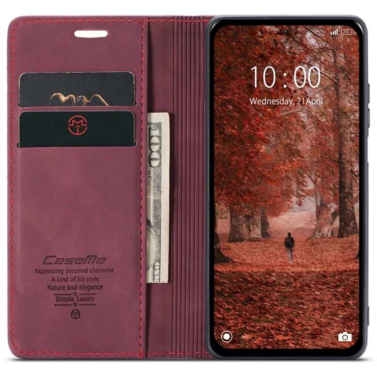 CASEME 013 Série Para Xiaomi Redmi Note 13 5G Capa com Suporte Resistente a Choques e Couro - Vermelho
