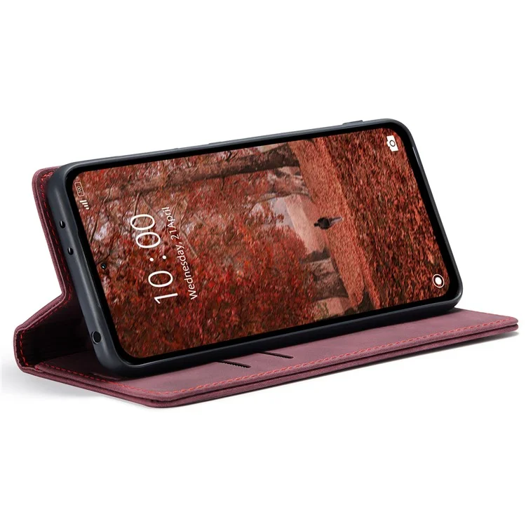 CASEME 013 Série Para Xiaomi Redmi Note 13 5G Capa com Suporte Resistente a Choques e Couro - Vermelho