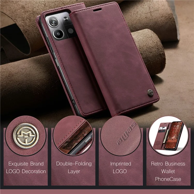 CASEME 013 Série Para Xiaomi Redmi Note 13 5G Capa com Suporte Resistente a Choques e Couro - Vermelho