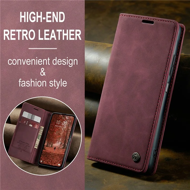 CASEME 013 Série Para Xiaomi Redmi Note 13 5G Capa com Suporte Resistente a Choques e Couro - Vermelho