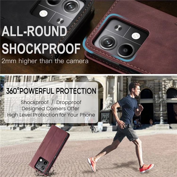 CASEME 013 Série Para Xiaomi Redmi Note 13 5G Capa com Suporte Resistente a Choques e Couro - Vermelho