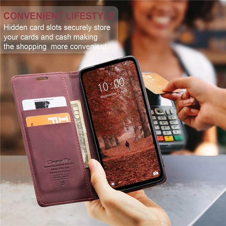 CASEME 013 Série Para Xiaomi Redmi Note 13 5G Capa com Suporte Resistente a Choques e Couro - Vermelho