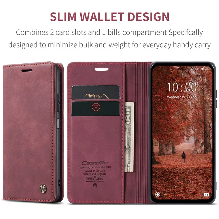 CASEME 013 Série Para Xiaomi Redmi Note 13 5G Capa com Suporte Resistente a Choques e Couro - Vermelho