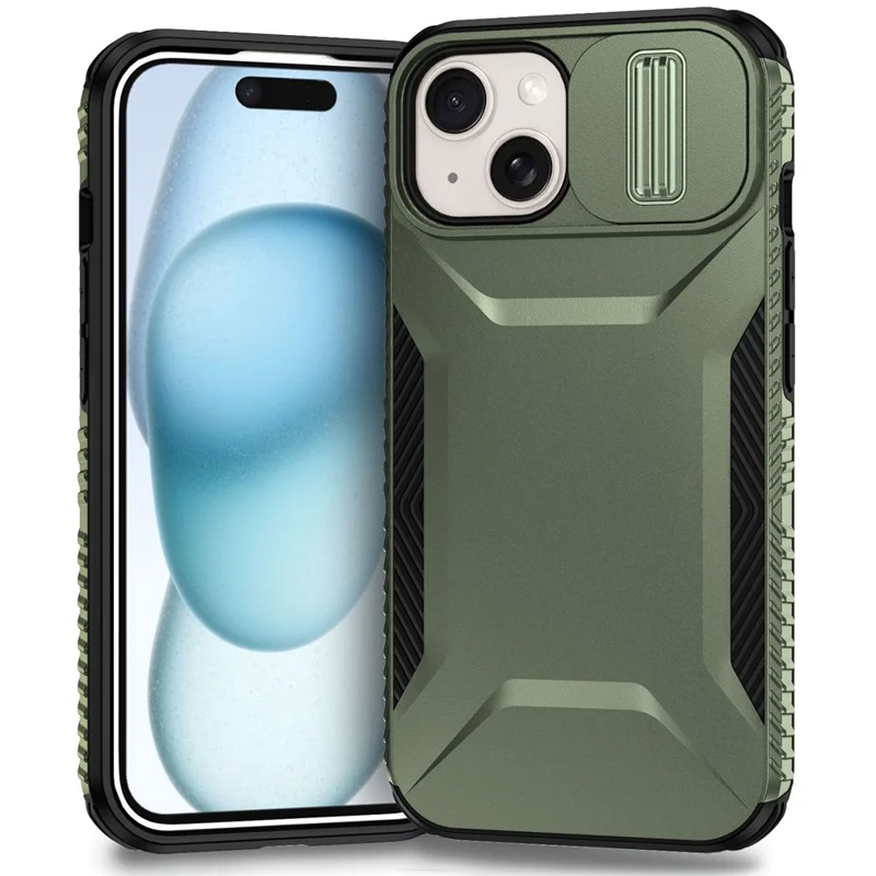 For iPhone 15 Case TPU+PC Phone Cover Upgraded Lens Protection - Green