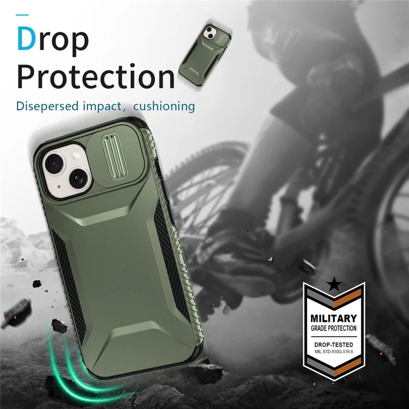For iPhone 15 Case TPU+PC Phone Cover Upgraded Lens Protection - Green