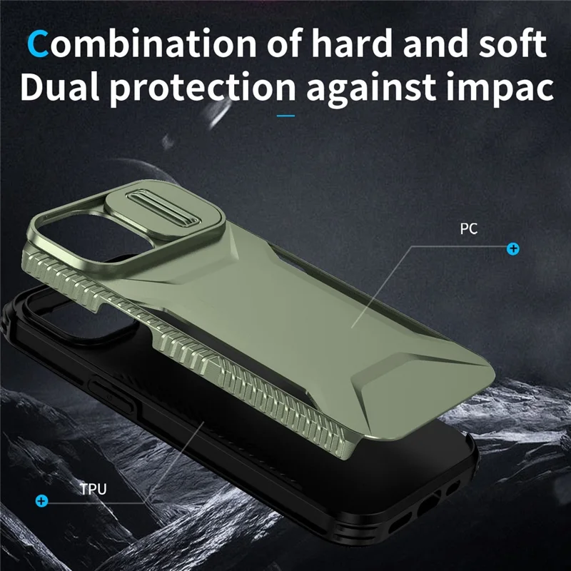 For iPhone 15 Case TPU+PC Phone Cover Upgraded Lens Protection - Green
