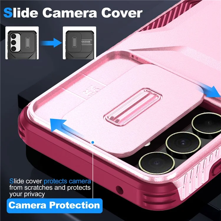 Für Samsung Galaxy A35 5G Hülle Fallschutz TPU+PC Handyhülle mit Kameraabdeckung - Pink / Weinrot