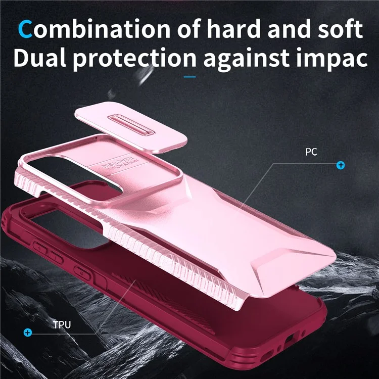Für Samsung Galaxy A35 5G Hülle Fallschutz TPU+PC Handyhülle mit Kameraabdeckung - Pink / Weinrot