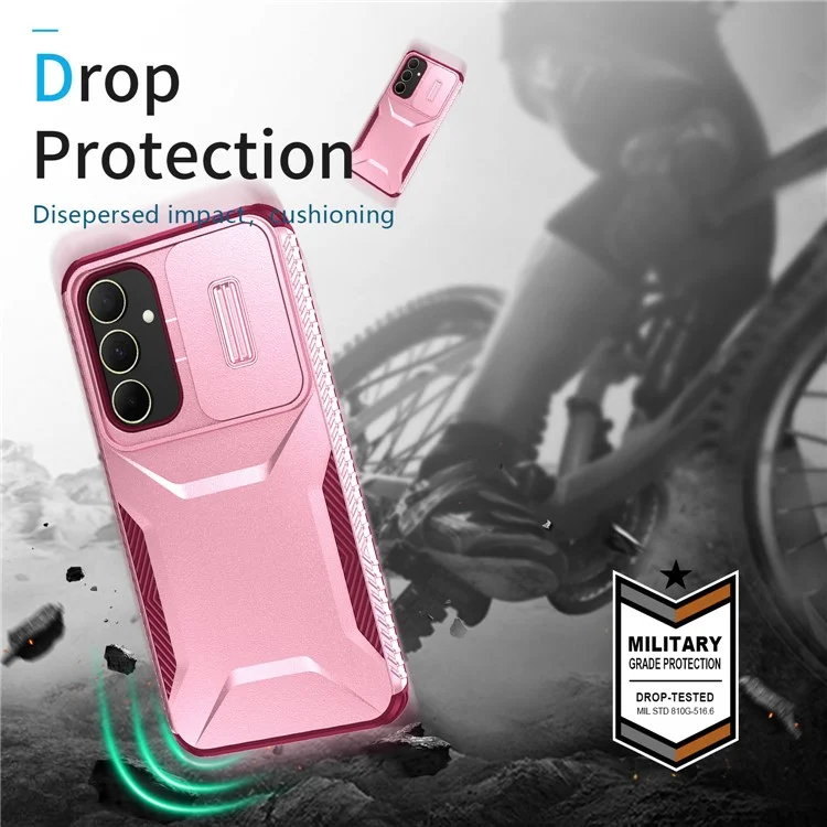 Für Samsung Galaxy A35 5G Hülle Fallschutz TPU+PC Handyhülle mit Kameraabdeckung - Pink / Weinrot