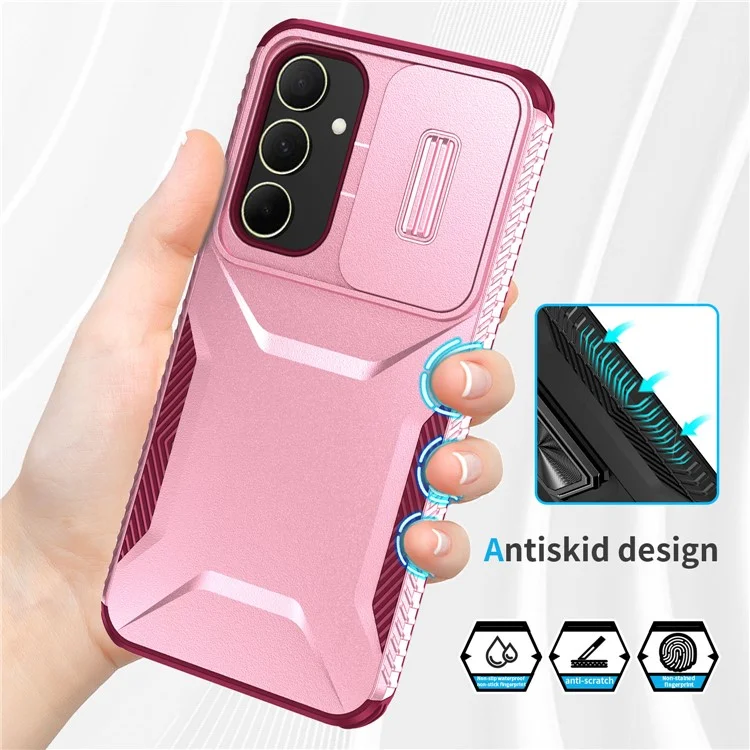 Für Samsung Galaxy A35 5G Hülle Fallschutz TPU+PC Handyhülle mit Kameraabdeckung - Pink / Weinrot