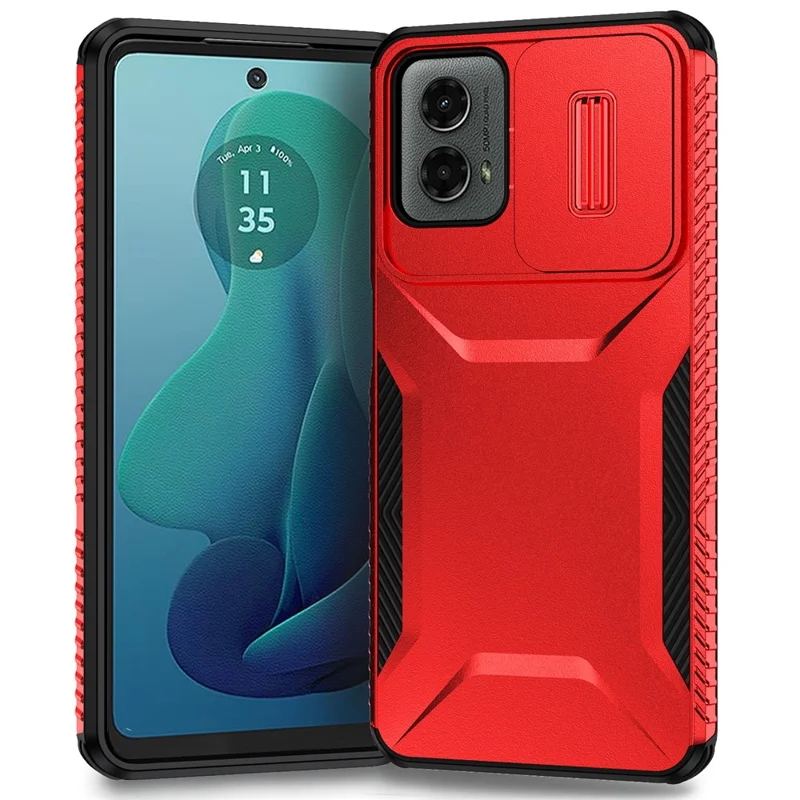 Para Motorola Moto G 5G (2024) / Moto G Play (2024) 4G Capa de Telefone Celular com Protetor de Câmera TPU+PC - Vermelho