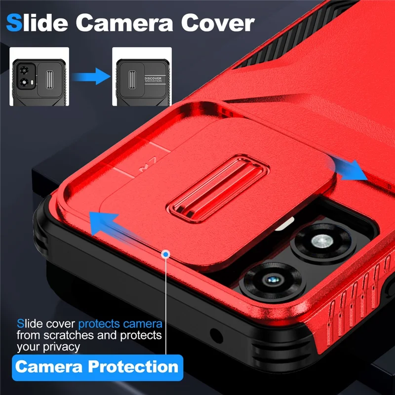 Para Motorola Moto G 5G (2024) / Moto G Play (2024) 4G Capa de Telefone Celular com Protetor de Câmera TPU+PC - Vermelho