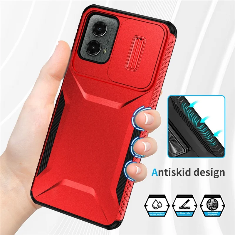 Para Motorola Moto G 5G (2024) / Moto G Play (2024) 4G Capa de Telefone Celular com Protetor de Câmera TPU+PC - Vermelho