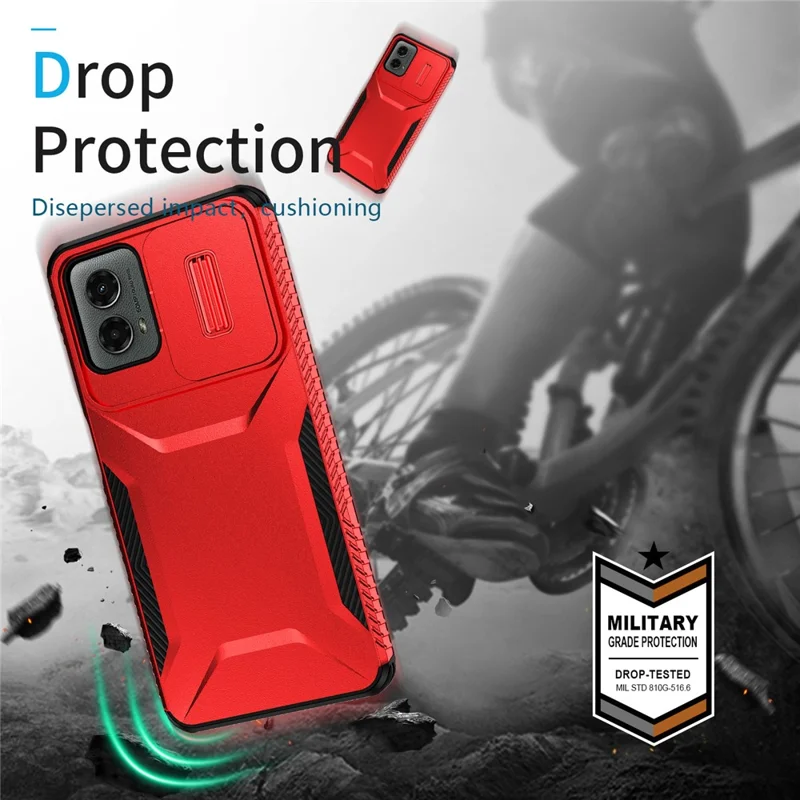 Para Motorola Moto G 5G (2024) / Moto G Play (2024) 4G Capa de Telefone Celular com Protetor de Câmera TPU+PC - Vermelho
