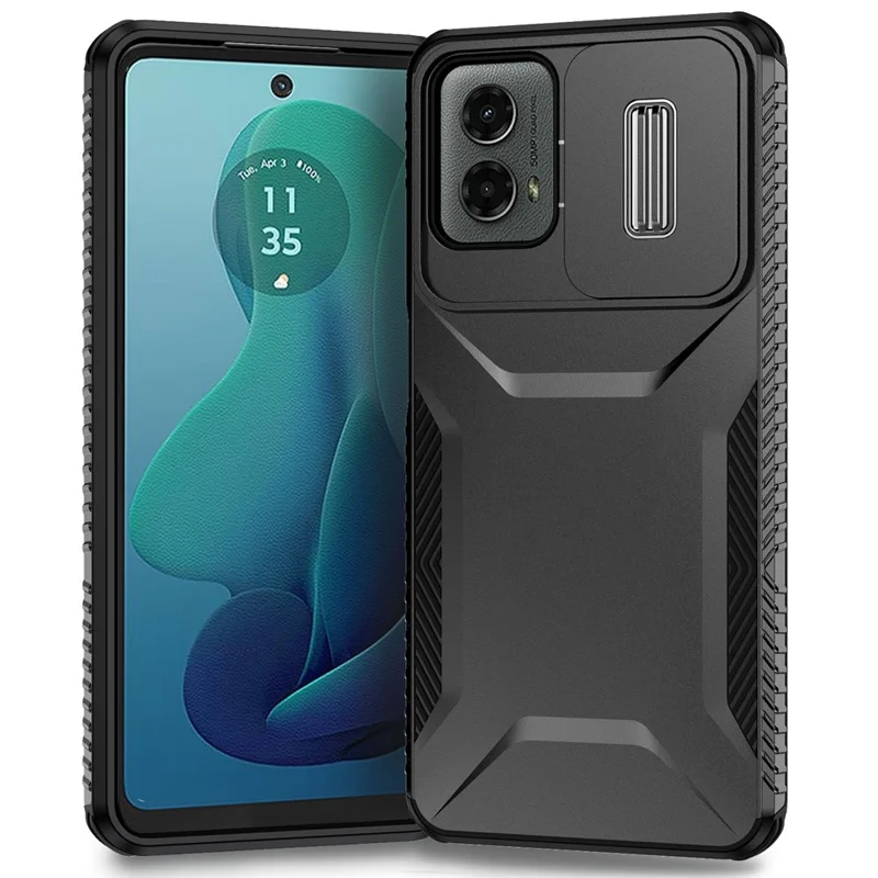 Para Motorola Moto G 5G (2024) / Moto G Play (2024) 4G Funda Carcasa de Teléfono con TPU+PC con Tapa Deslizante para la Cámara - Negro