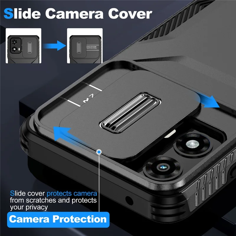 Para Motorola Moto G 5G (2024) / Moto G Play (2024) 4G Funda Carcasa de Teléfono con TPU+PC con Tapa Deslizante para la Cámara - Negro