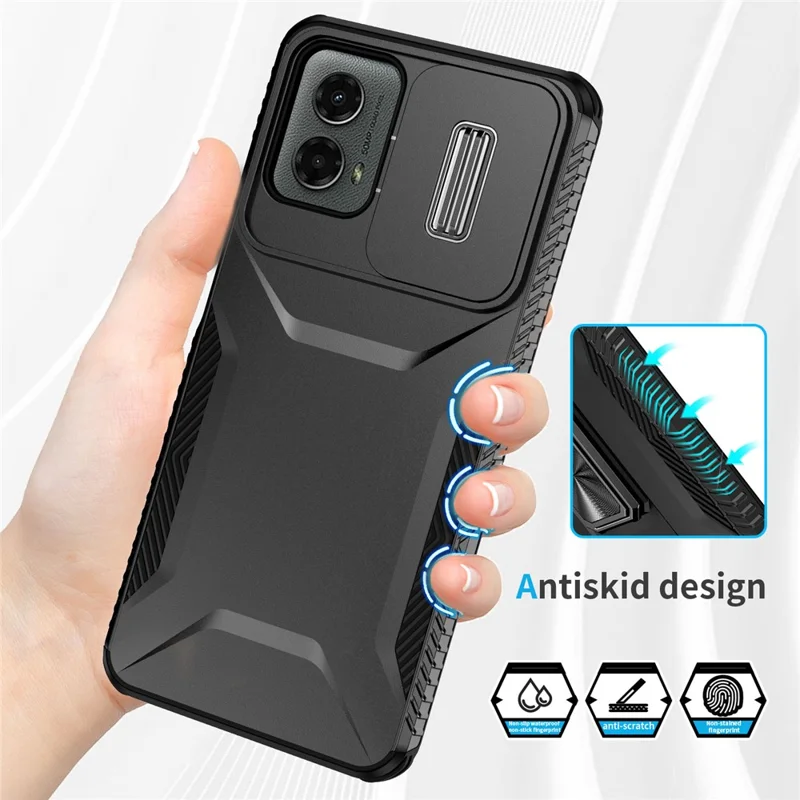 Para Motorola Moto G 5G (2024) / Moto G Play (2024) 4G Funda Carcasa de Teléfono con TPU+PC con Tapa Deslizante para la Cámara - Negro